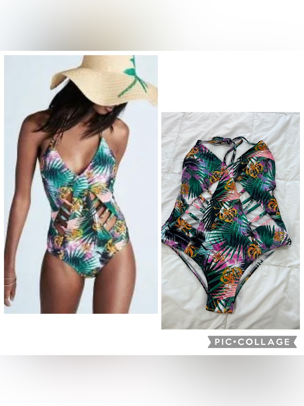 Express Tropical Print One-Piece Swimsuit size M